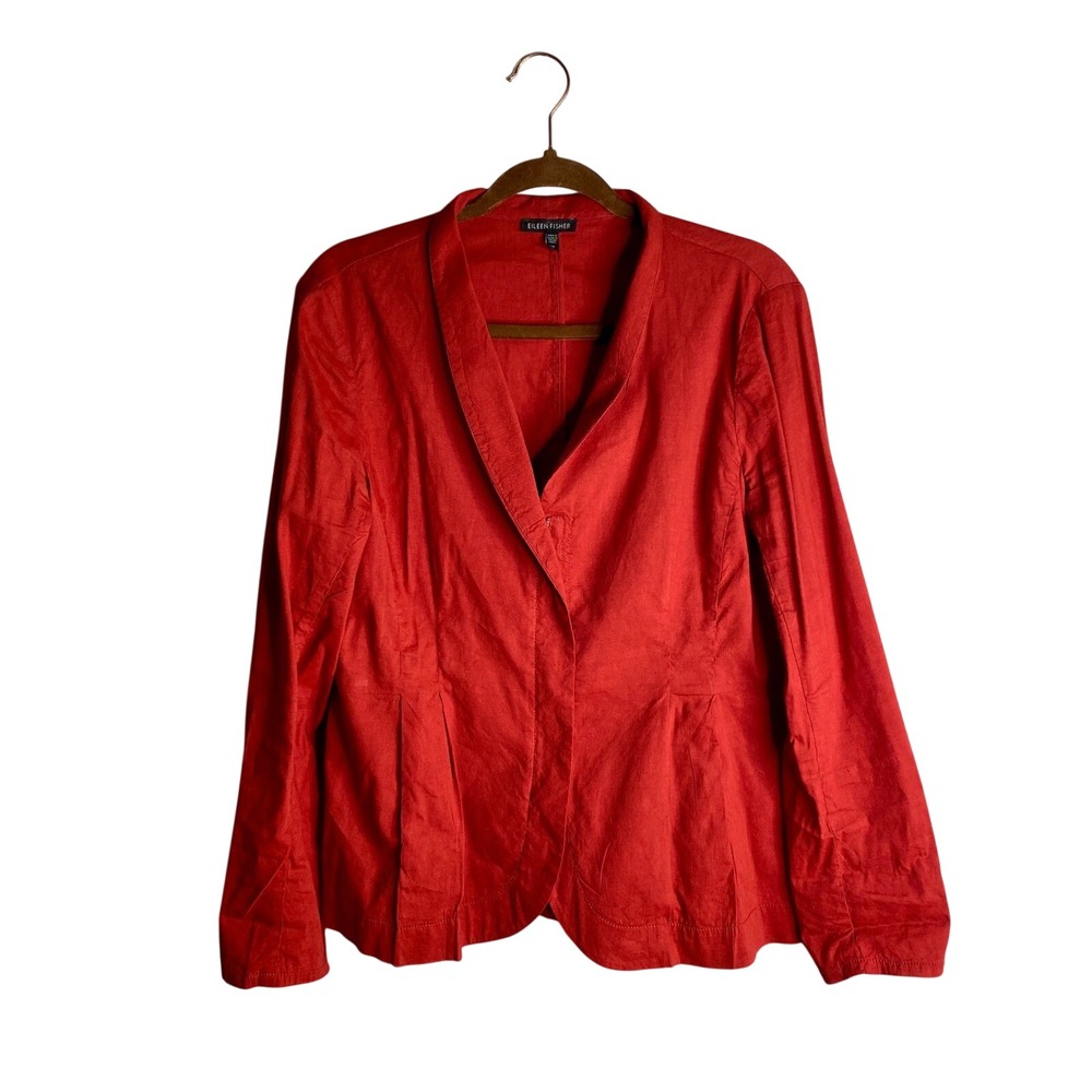 Eileen Fisher Medium Rust Linen Blend Asymmetric Zip Jacket Lagenlook Minimal